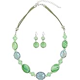 Rosslyons Multi Color Beaded Statement Necklace and Earrings for women Shiny Crystal Stone Beads Choker