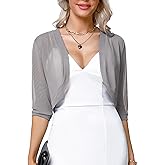 Aiboria Women 3/4 Sleeve Sheer Shrugs Open Front Mesh Bolero Cropped Cardigan S-XXL