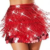 Latious Carnival Red Sequin Skirt Fringe Sparkly Belly Dance Skirt Mermaid Costume Skirts for Women