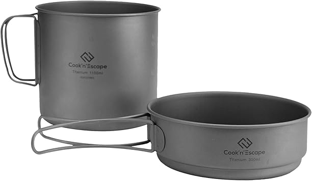 Amazon Cook N Escapeチタンセット チタン 鍋 フライパン アウトドア キャンプ ピクニック クッカーセット 1 3人 家族のアウトドア料理 超軽量 Cook N Escape コッへル クッカーセット