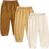 GFQLONG Toddler Boy Girl Linen Pants,Boys Cotton Harem Pant Girls Gauze Muslin Loose Bloomers