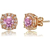 Rose Gold Flashed Sterling Silver 5mm Round Halo Fancy Stud Earrings created with European Crystals