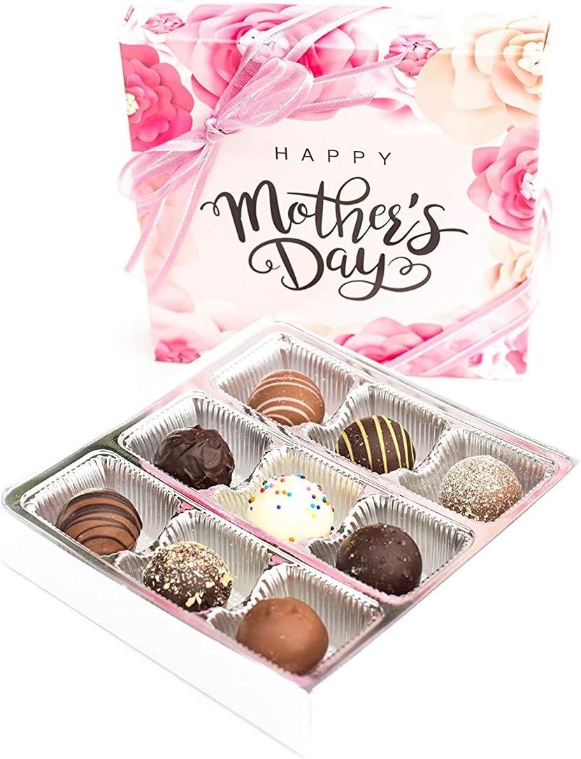 Mother's Day Chocolate Truffles Gift Box - Gourmet 9 Piece Assorted Flavors - Shipped in Insulated Ice Pack - Hand Crafted in Small Batches - Made in USA - Great Gift for Mom, Grandma, Wife