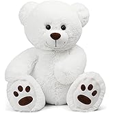 LotFancy Teddy Bear Stuffed Animal, 20 inch, White Teddy Bear Plush Toy, Cute Face with Big Footprints, Plushies Gifts for Girls, Girlfriend, Wife on Birthday, Easter Decoration