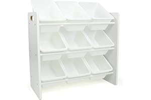 Humble Crew 9-Bin Toy Organizer – Cambridge White Plastic Bins, 3-Tier Storage Solution for Kids' Playrooms and Nurseries