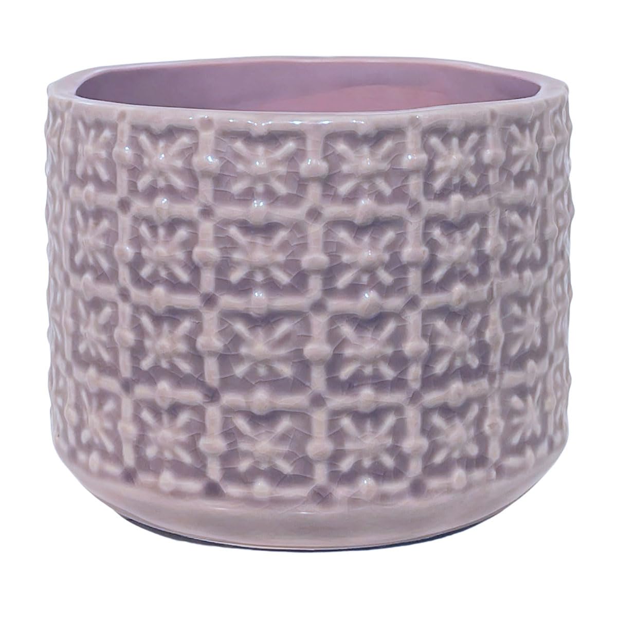 Nordring Ceramic Flower Pot Cross - colorful Planter, Pot for plants, sukkulents Size S (10 cm ø) Dia 4'', Stoneware, mauve