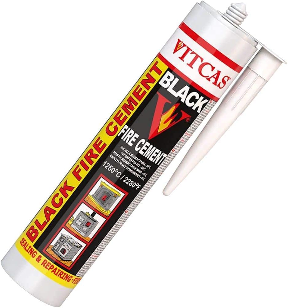 VITCAS 310ml Black Fire Cement Ready Mixed - Heat-Resistant Filler & Sealant for Fireplaces, Firebricks, Wood Burners, Stoves & Boilers – High-Temperature Repair Paste