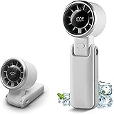 Lilampts Portable Handheld Turbo Fan with Digital Display and 180° Folding Design, 5 Speeds Adjustable USB Rechargeable Hand Held Personal Fan for Travel, Outdoor, Summer Gifts for Women Men(White)