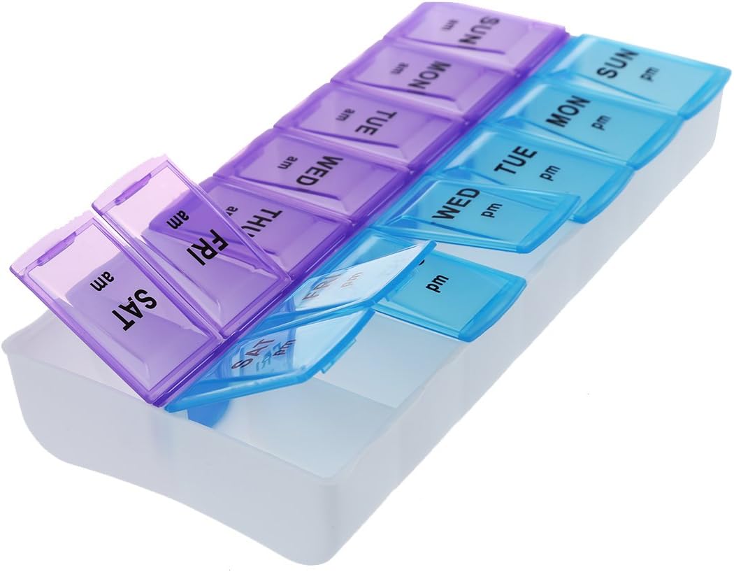 Haobase Seven Day AM and PM Pill and Tablet Storage Box with compartments, Purple - Image 4