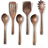 Gudamaye 12 inch Black walnut Wooden spoons for cooking, 6 PCES Long Handel Wooden Spoons, Natural Black walnut Wooden utensil for cooking, Wooden Kitchen Utensil set