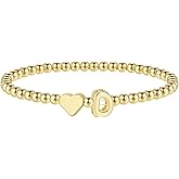 M MOOHAM Heart Initial Bracelet for Women - Valentines Day Gifts for Kids Girls, Dainty 14K Gold Plated Beaded Bracelets for Women Teen Girls Trendy Letter A-Z Personalized Heart Jewelry Gifts