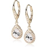 Anne Klein "Classics" Gold-Tone Cubic Zirconia Leverback Pear Shape Drop Earrings