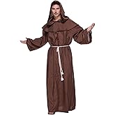 EraSpooky Adult Men Friar Medieval Hooded Robe Monk Renaissance Priest Costume