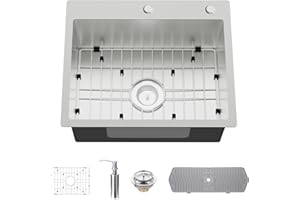 KOARDINK Stainless Steel Drop In Kitchen And Bar Sink - 22x18 Inch Single Bowl Topmount Bar Sink Come With SS Grid,Silicon Mat,Drain Strainer Set