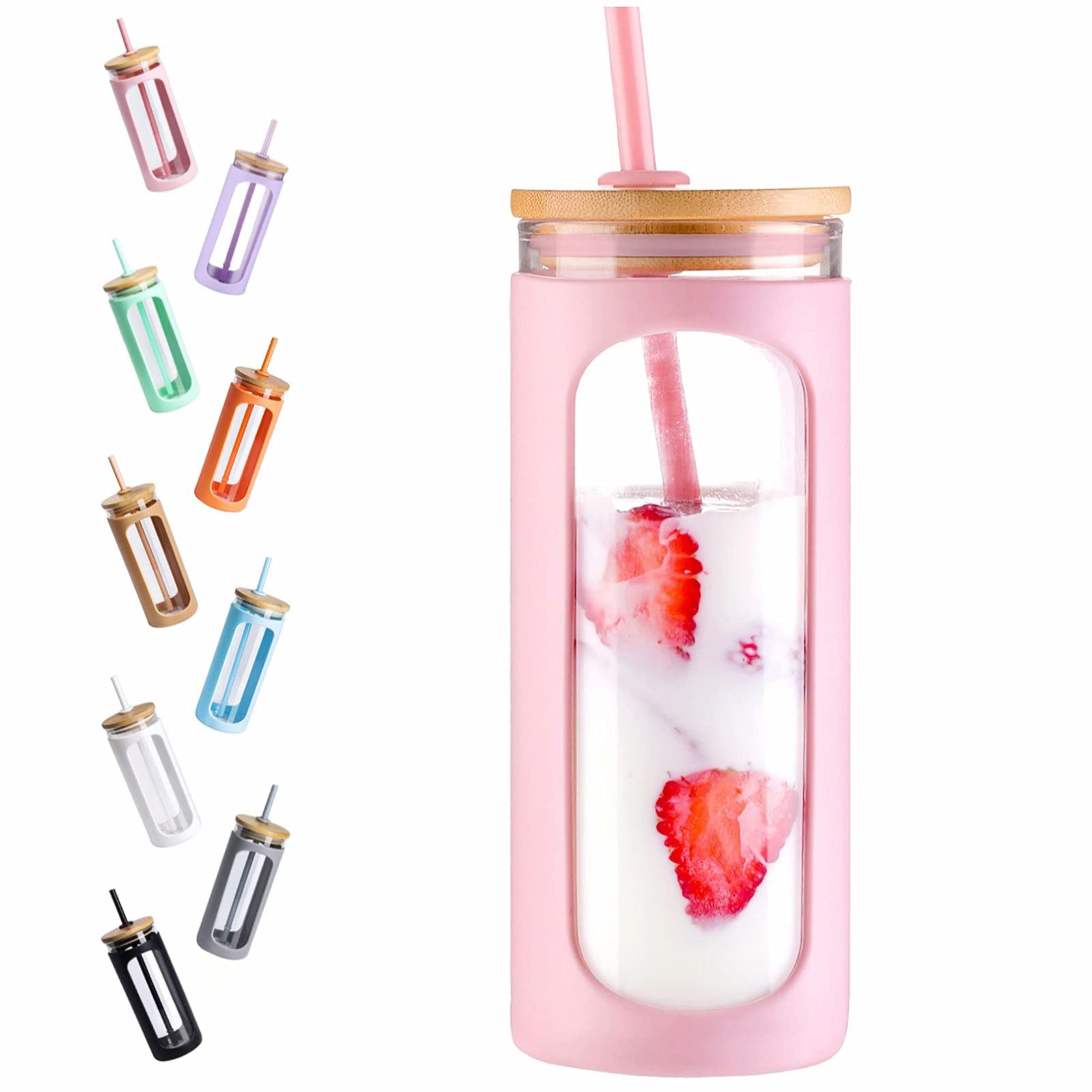 Photo 1 of *************MISSING STRAW**********
Kodrine 20oz Glass Water Tumbler with Straw and Lid, Bamboo Lids Water Bottle, Iced Coffee Cup Reusable, Wide Mouth Smoothie Cups with Protective Silicone Sleeve BPA FREE-Pink