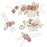 NUOBESTY Wedding Hair Comb Set Floral Rhinestone Bridal Hair Accessories Pearl Leaf Design for Women Wedding 4Pcs