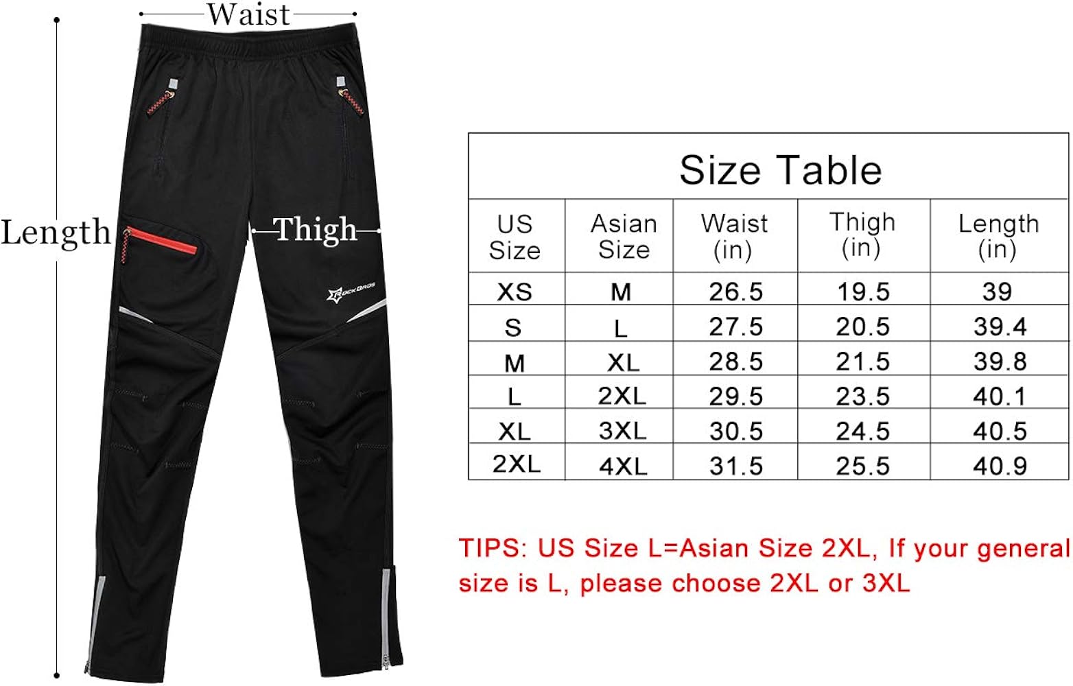 Rockbros Winter Cycling Pants For Men Windproof Bike Pants Thermal Fleece Cycling Pants For Cold Weather Running Hiking