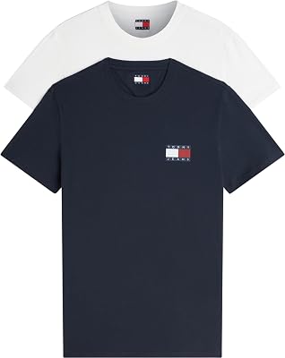 Herren 2er Pack T-Shirts Kurzarm Set Essential Flag Slim Fit, Mehrfarbig (Dark Night Navy/Ecru), L