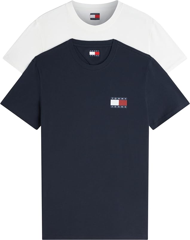 T-Shirt da Uomo Tjm Slim 2pack Ess Flag Tee Extdm0dm22143, Dark Night Navy/Ecru, L — foto 1 di 7
