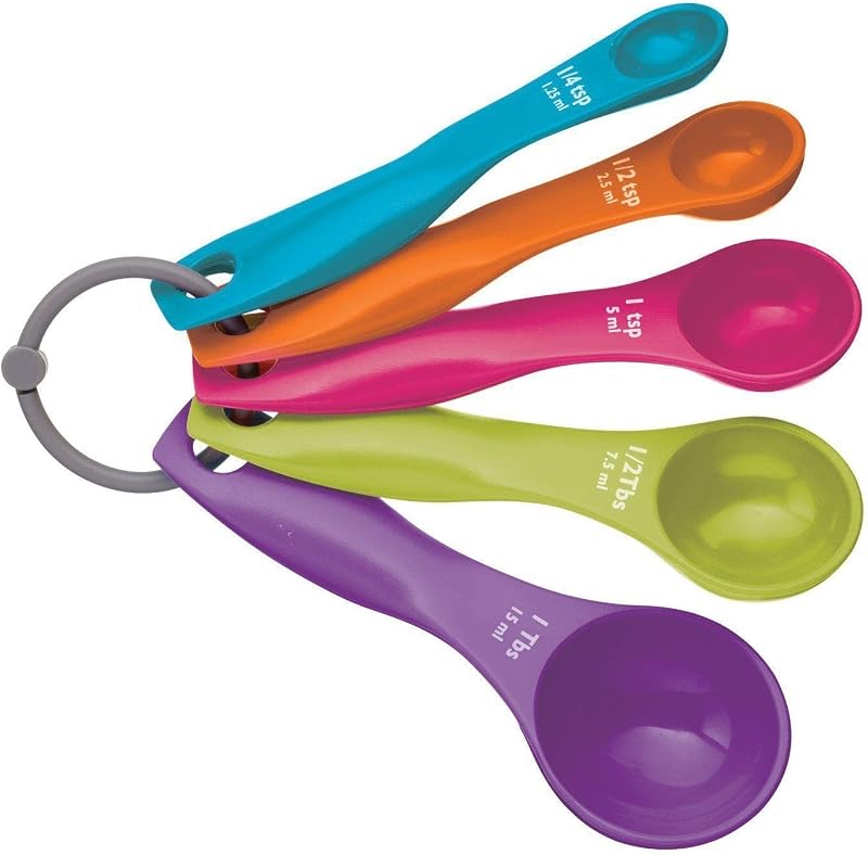 SHATCHI Measuring Spoon Set, 5 Plastic Spoons, Colored, Dishwasher Safe