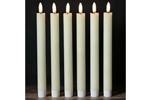 Wondise Ivory Flameless Taper Candles with Timer, 6 Pack Battery Operated LED Flickering 3D Flame Real Wax Candle, Halloween Christmas Thanksgiving Fireplace Decorations