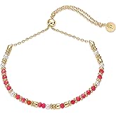 PAVOI 14K Yellow Gold Plated Gemstone Beaded Bracelets for Women - Adjustable Slider Dainty Pearl Bracelet - Boho Festival Pearls, Labradorite, Sodalite, Red Jade, Amazonite Beads - Gold Jewelry Gifts