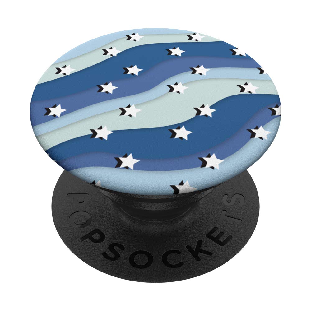 Aesthetic Pastel Waves with Stars in Blues and Light Blues PopSockets Swappable PopGrip