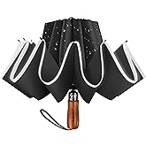 Lejorain Golf Large Inverted Umbrella - Black Big Windproof Heavy Duty Upside Down 46/50/54 Inch Compact Reverse Car Automatic Folding Reflective Umbrella