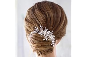 Unicra Bride Flower Wedding Hair Comb Crystal Bridal Silver Side Comb Pearl Hair Accessorie for Women and Girls (A-Silver)