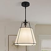 ZVXREZLD Modern Pendant Light Fixtures with 12" Off-White Linen Fabric Shade, Adjustable Hanging Light Fixture,Drum Black Vin