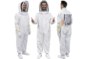 PNKKODW Bee Suit, Beekeeping Outfit Professional Full Body Beekeeper Suit with Veil Hood for Men and Women Beekeeper and Beginners with Gloves, Beehive Brush, Scraper (M)