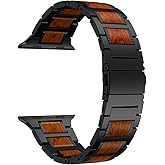 LDFAS Compatible for Apple Watch Ultra 2 Band 49mm,Series 10 46mm, Natural Wood Red Sandalwood Stainless Steel Metal Strap for iWatch Bands Compatible for Apple Watch 9/8 45mm/42mm