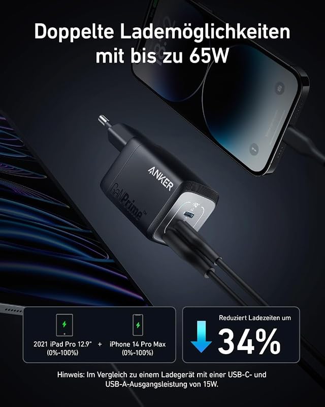 67W USB C Ladegerät, Anker Prime GaN Netzteil USB C, 3 Port PPS