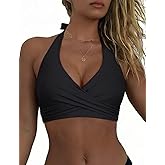 Firpearl Women's Underwire Bikini Tops V Neck Halter Swim Top Push Up Criss Cross Bathing Suit Top Only