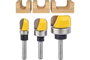 Exqutoo 3Pcs 1/4" Shank Carbide Round Nose Groove Router Bit Set Template Router planing Head Set with Ball Bearing Engraving
