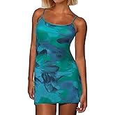 Women's Spaghetti Strap Mini Dress Summer Sexy Floral Backless Bodycon Short Cami Dress Casual Beach Vacation Outfits