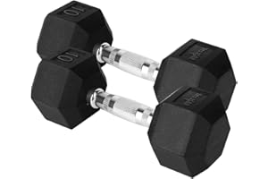 Yes4All Chrome/Rubber Grip Encased Hex Dumbbells – Hand Weights With Anti-Slip 10-30 LBS Pair