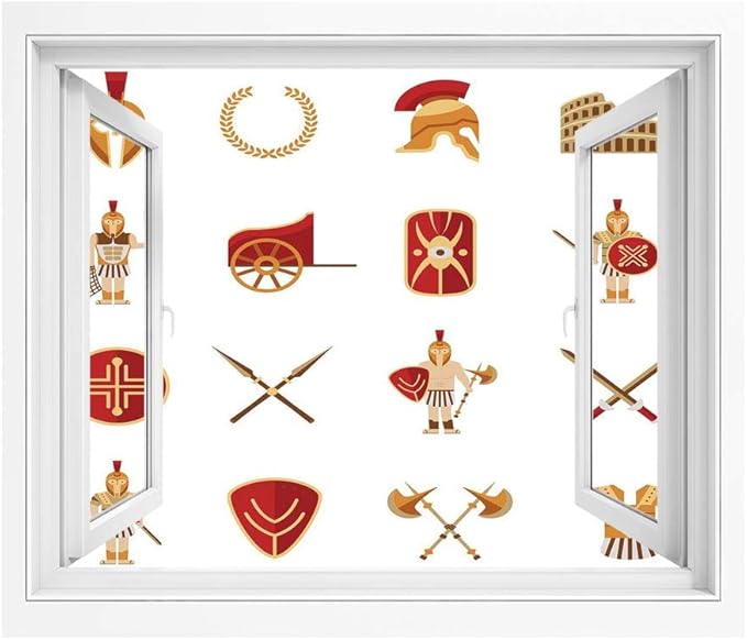 Amazon トーガパーティー 絵画風 壁紙ポスター 風景 景色 180x140 Cm 戦闘機剣闘士ギリシャ古代戦士アイコンセットグラフィックスタイルの装飾 窓の景色 目の保養 癒し 気分転換 オレンジブラウンレッド ウォールステッカー オンライン通販