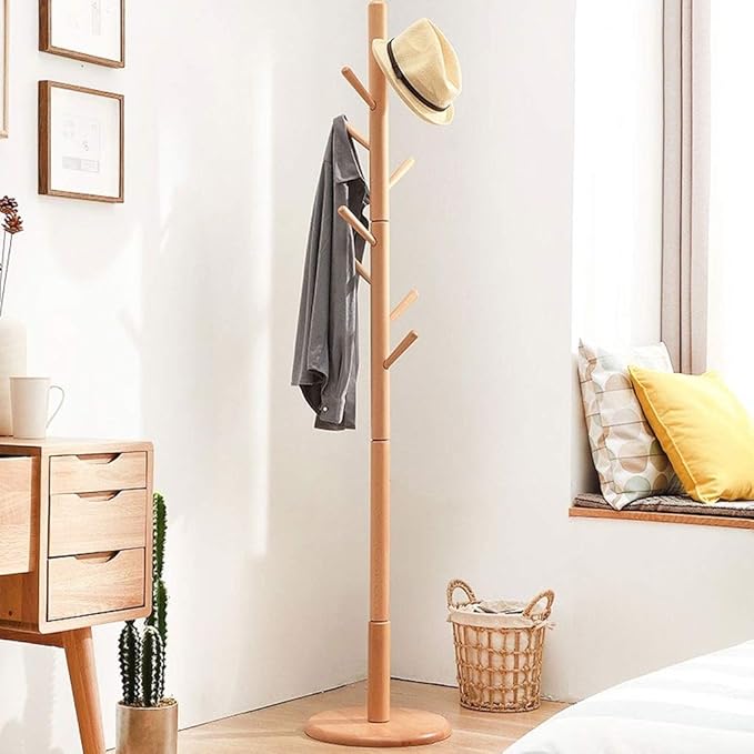 NINGGK Wood Color Vertical Coat Rack Modern Heavy Duty Coat Stand Home
