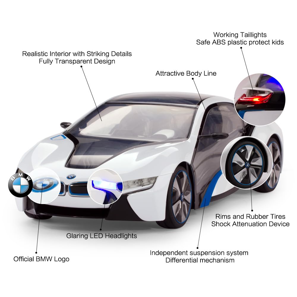 RASTAR BMW Toy Car, RC Cars 1/14 BMW i8 Remote Control Car for Kids, Interior Lights, White 2.4G