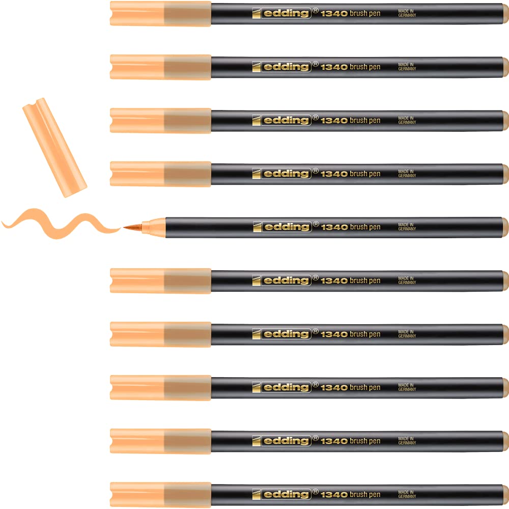 edding 1340 brush pen - light orange - box of 10 - flexible brush tip - felt-tip pen for painting, writing and drawing - bullet journals, hand lettering, mandalas, calligraphy — image 1