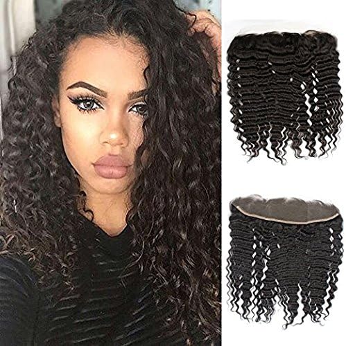 Fennell Brazilian Human Hair Lace Frontal Closure 13"4" With Baby Hair Free Part Bleached Knots Deep Wave Natural Hair Color Lace Frontal Closure (8"-20")