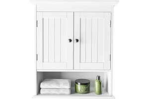 OUR MODERN SPACE Modern Bathroom Wall Cabinet with Open Compartment & Adjustable Shelf - Wall Mounted Utility Medicine Cabinet for Kitchen, Living Room Laundry Room - Wooden Storage Over Sink Toilet