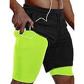 JWJ Mens 2 in 1 Running Shorts Quick Dry Gym Athletic Workout Clothes with Side Pockets