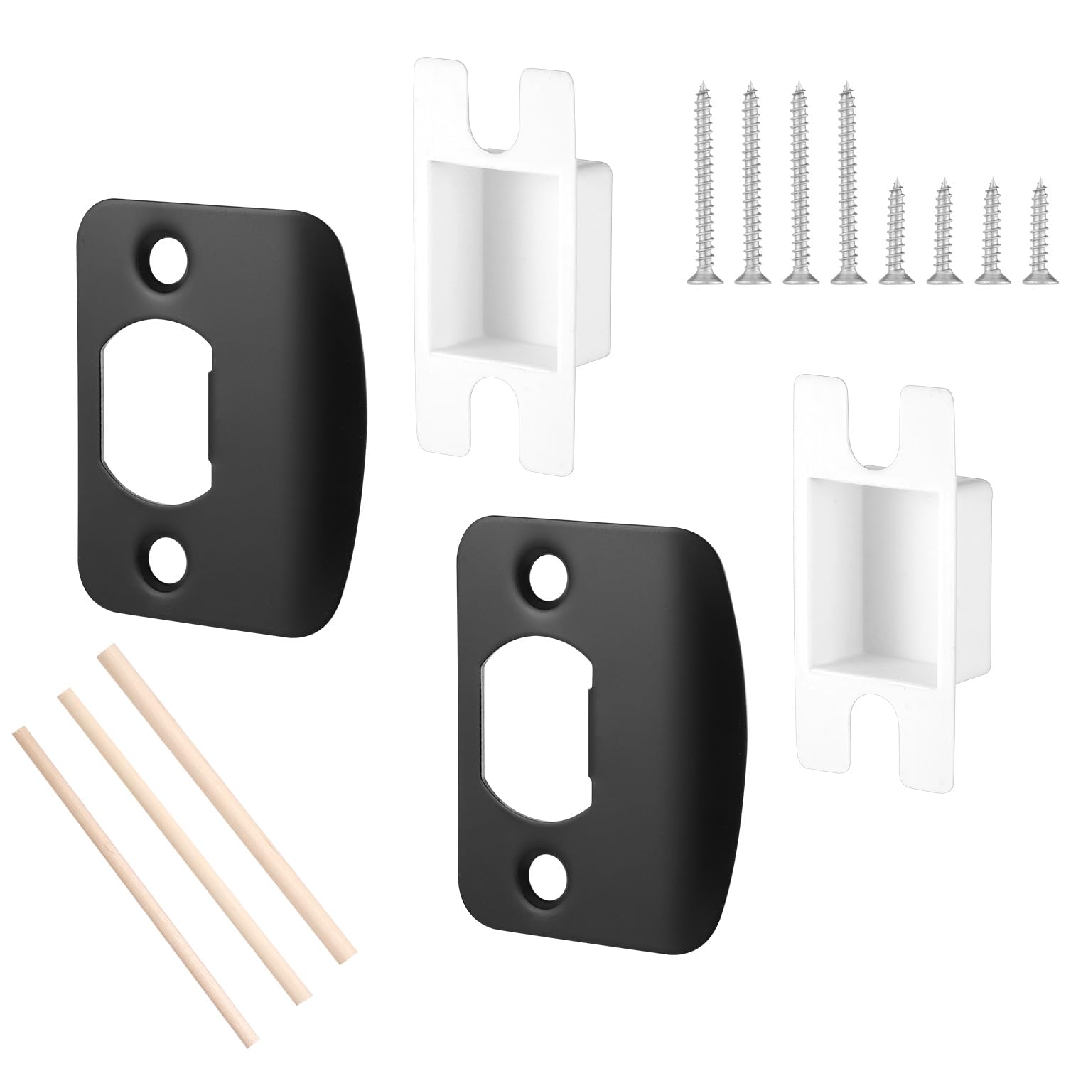 Photo 1 of 2 Sets Door Strike Plate Repair Kit, Standard Door Latch Restorer Striker Plate Heavy Duty Latch Reinforcement Plate Security Hardware for Home Office Store Exterior Interior Door Repair Fix (Black)