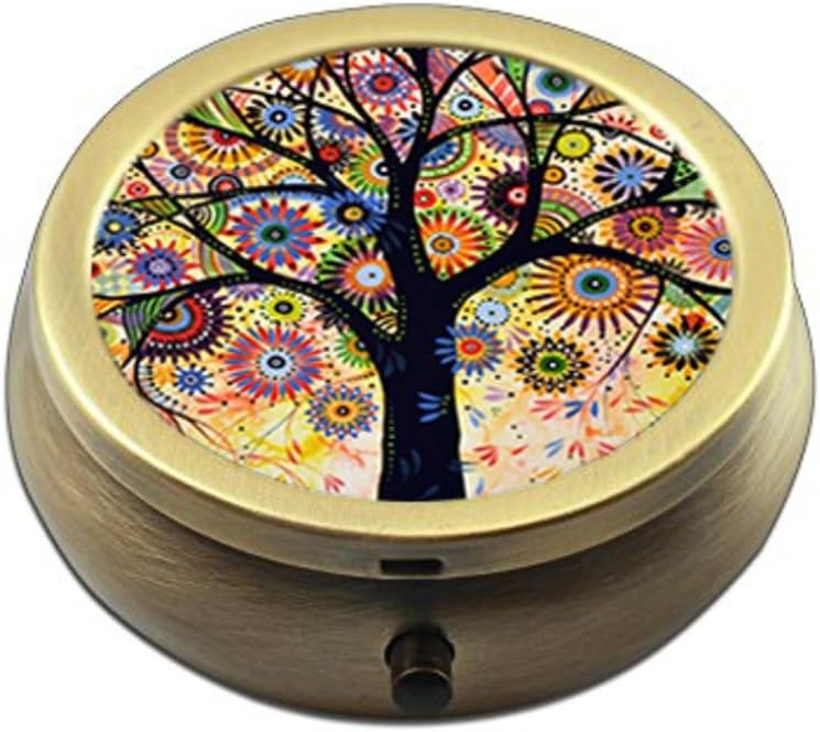 Pill Box Case Round Bronze Weekly Pill Organizers Case