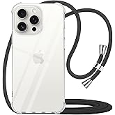 YESPURE for iPhone 15 Pro Max Crossbody Case Clear Adjustable Lanyard for Women Cover Soft Transparent TPU Bumper Shockproof Anti-Yellow Protective Case for iPhone 15 Pro Max 6.7 - Black