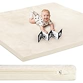 Baby Play Mat, Leather & Velvet Mat, Double-Sided/Reversible Mat, 50x50 Playpen Mat, 1.3" Thick Non-Toxic Cushioned, Waterproof Soft Crawling Mat for Infants and Toddlers, Beige