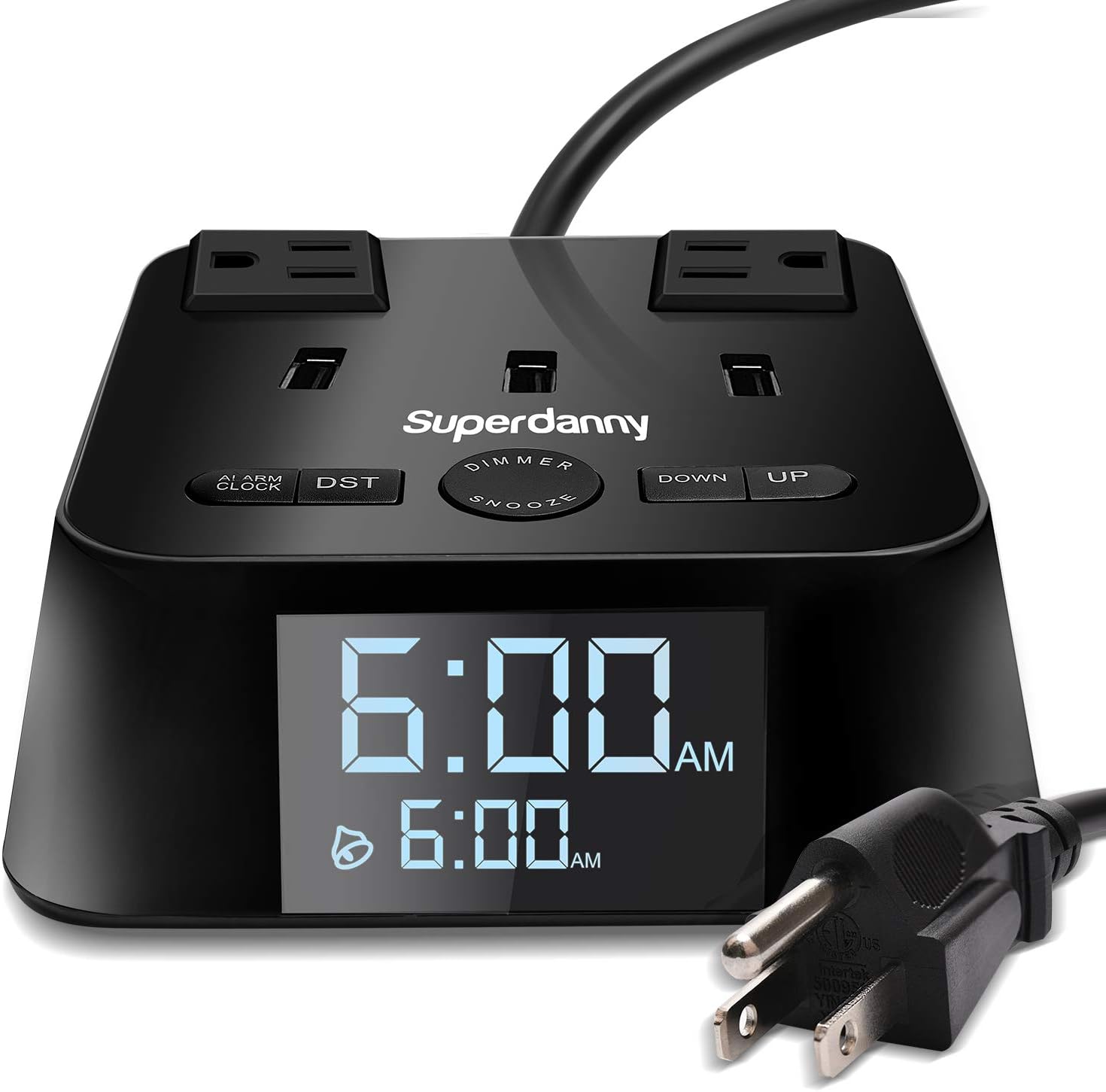 Home Improvement Alarm Clock Charger Power Strip Surge Protector USB 3
