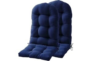 FILUXE Adirondack & Rocking Chair Cushion, High Back Patio Cushions - Waterproof Solid Tufted Pillow, Indoor/Outdoor Pads with Ties, Fade-Resistant & Seasonal All Weather Replacement (Royal Blue, 2)